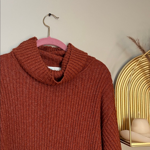 Relaxed Ribbed Turtleneck Sweater in Rust - Picture 4 of 4